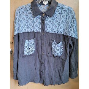 POL Oversize Open Knit Lightweight‎ Blue Gray Shirt S